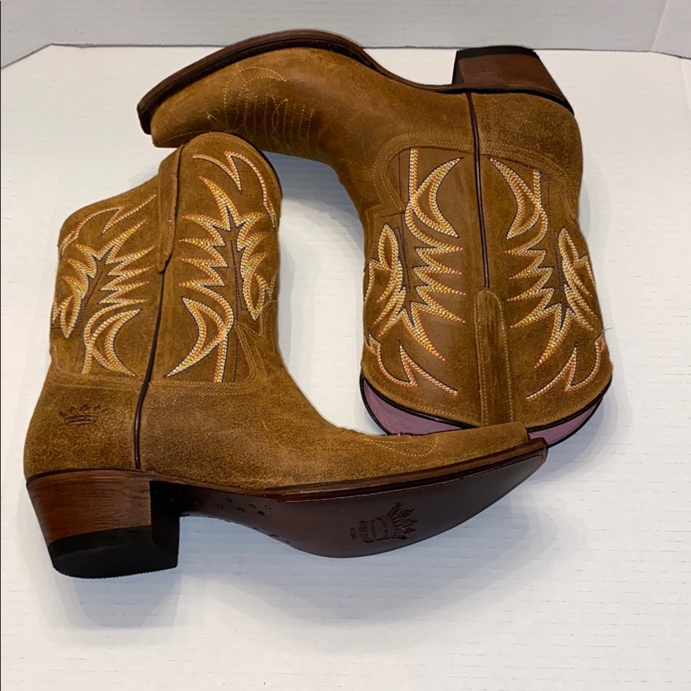 Brown Heeled Boots with Western Stitching and Pointed Toe - Picture 8 of 16